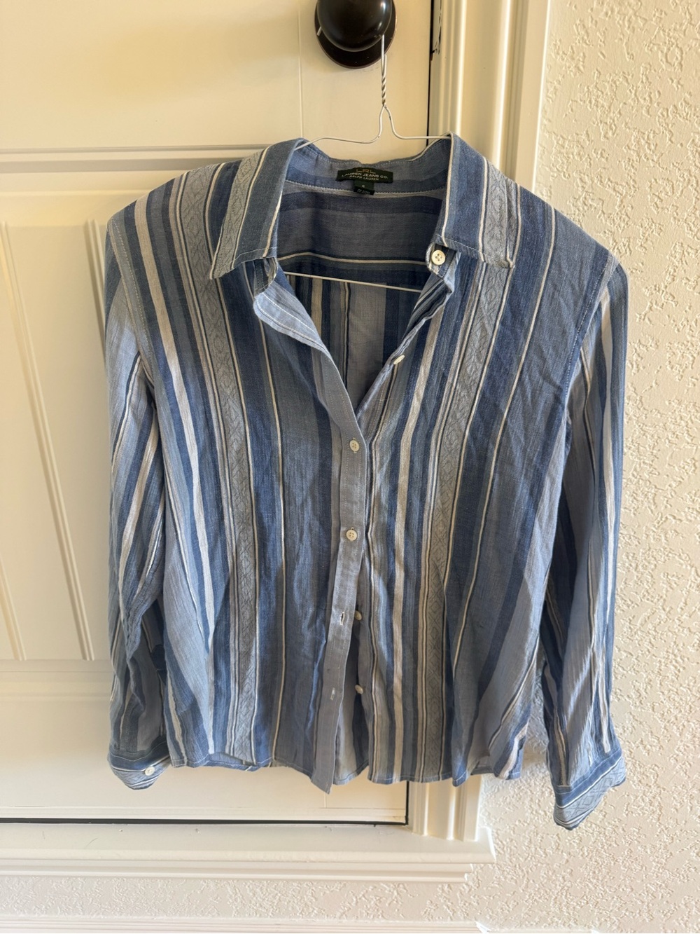 Ralph Lauren Light Blue Striped 100% Cotton Button-Up Shirt